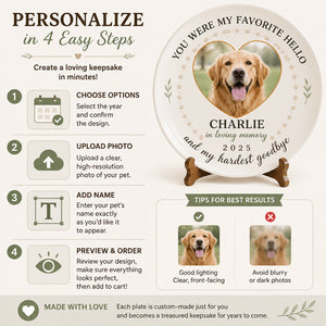 Pet Memorial Photo Plate — Favorite Hello, Hardest Goodbye - Personalized Personalized Ceramic Plate ae6bf6f0-2166-4b4e-8c7a-17bc62f62e28.jpg
