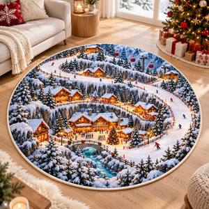 Alpine Ski Village 3D Illusion Round Rug, Snowy Mountain Christmas Floor Mat, Winter Wonderland Area Carpet, Cozy Ski Lodge Holiday Decor ae761147-5182-4a60-ba42-565307457889-1e961089-6a4a-4561-873e-fa97d32acec1.png