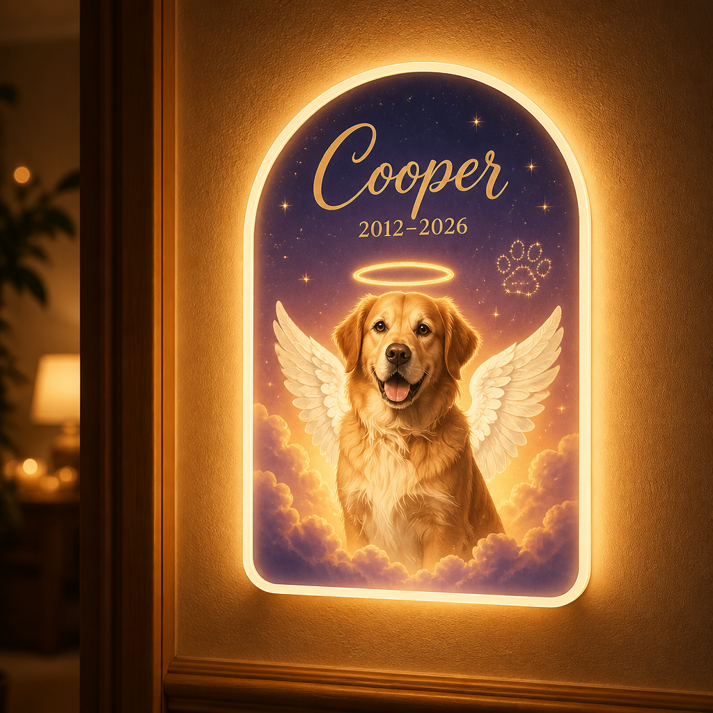 Celestial Pet Memorial Acrylic Night Light – Angel Wings Portrait with Name & Years - Personalized Acrylic Night Light ae91c581-5e88-471c-b82a-af0d6e107011.png
