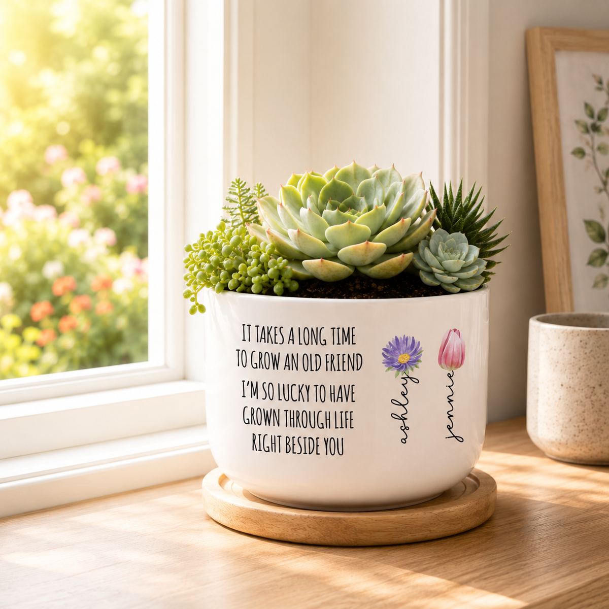 Personalized Friendship Gift, Bestie Plant Pot, Custom Birth Flower Pot, Gift For Friend