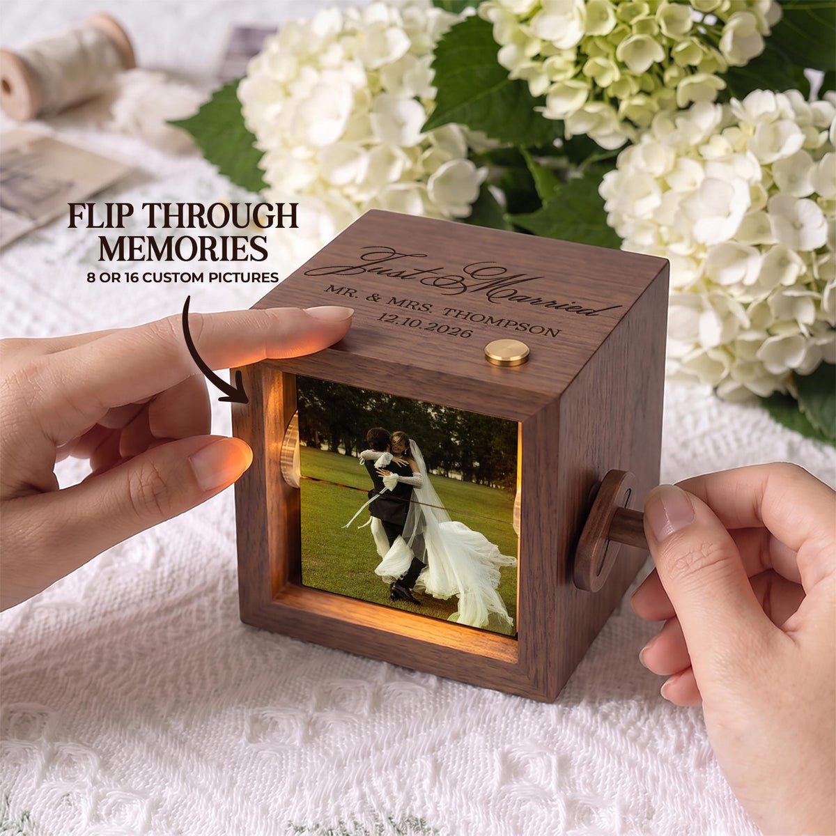 Custom Monogram Couple Wood Flipbook Box, Custom Couple Photo Gift for Newlywed, Engagement Crank Photobox Picture Box, Wedding Gift for Him aeb2fdb4-c453-4aca-8527-db02c902ab42-1.jpg