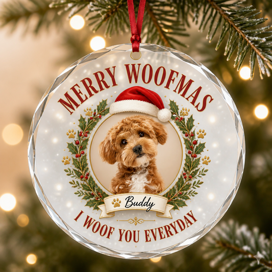 Merry Woofmas Pet Photo Crystal Ornament - Personalized Crystal Ornament aebae658-0098-4d50-896f-e4033c9a70f9.png