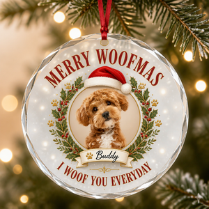 Merry Woofmas Pet Photo Crystal Ornament - Personalized Crystal Ornament aebae658-0098-4d50-896f-e4033c9a70f9.png