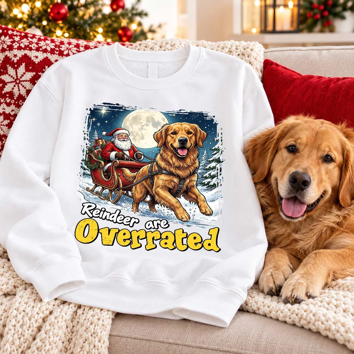 Funny Santa Dog Reindeer Are Overrated Upload Pet Photo - Personalized Shirt - Funny Christmas Gift For Dog Lovers af2d8a40-cf98-4145-8ef4-8dc2a961fbe2-vhDJSNULnz__web2.png