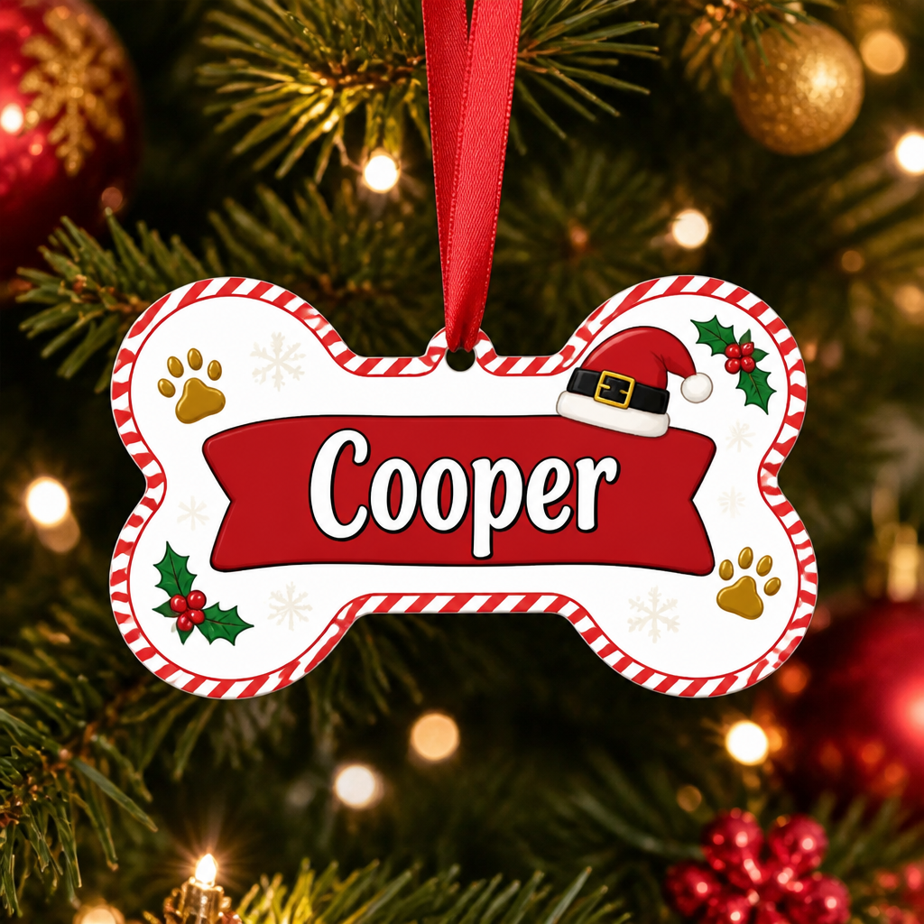 Personalized Dog Bone Christmas Ornament – Santa Hat & Paw Prints - Personalized Shape Ornament af46acd2-9391-4b44-a82b-05ceb691f9f2.png