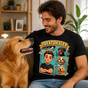 Treat Dealer Comic Panel Pet Parent Tee - Personalized T-shirt af73899b-739a-4b18-a027-c17b8372b71a.jpg