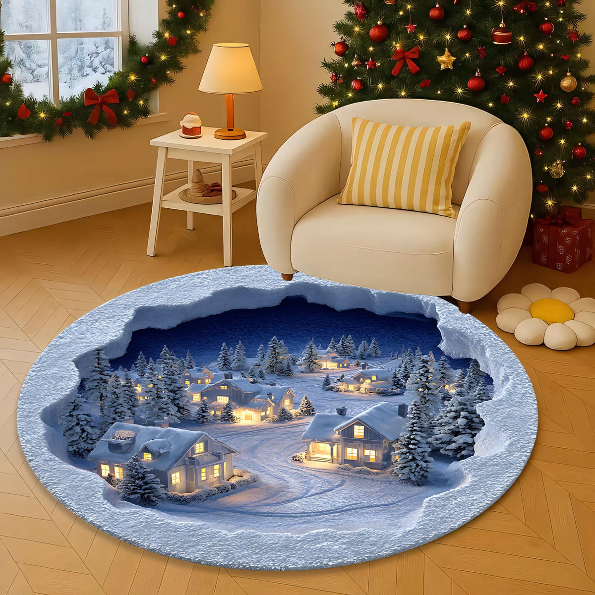 3D Snow Village Round Rug, Winter Scene Carpet for Living Room, Christmas Home Decor Cozy Holiday Floor Mat af8bc6a3-d676-4337-be88-80bf7a18ba84-2.jpg
