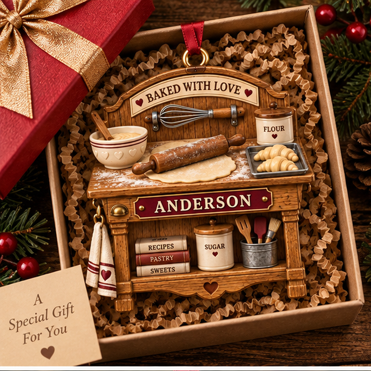 Personalized Baker Ornament, Custom Name Baking Station Christmas Ornament, Bakery Owner Gift af97d4b5-3edc-4c1d-afba-784cd65d56da-baker_workbench_mockup_1_gift_box.png