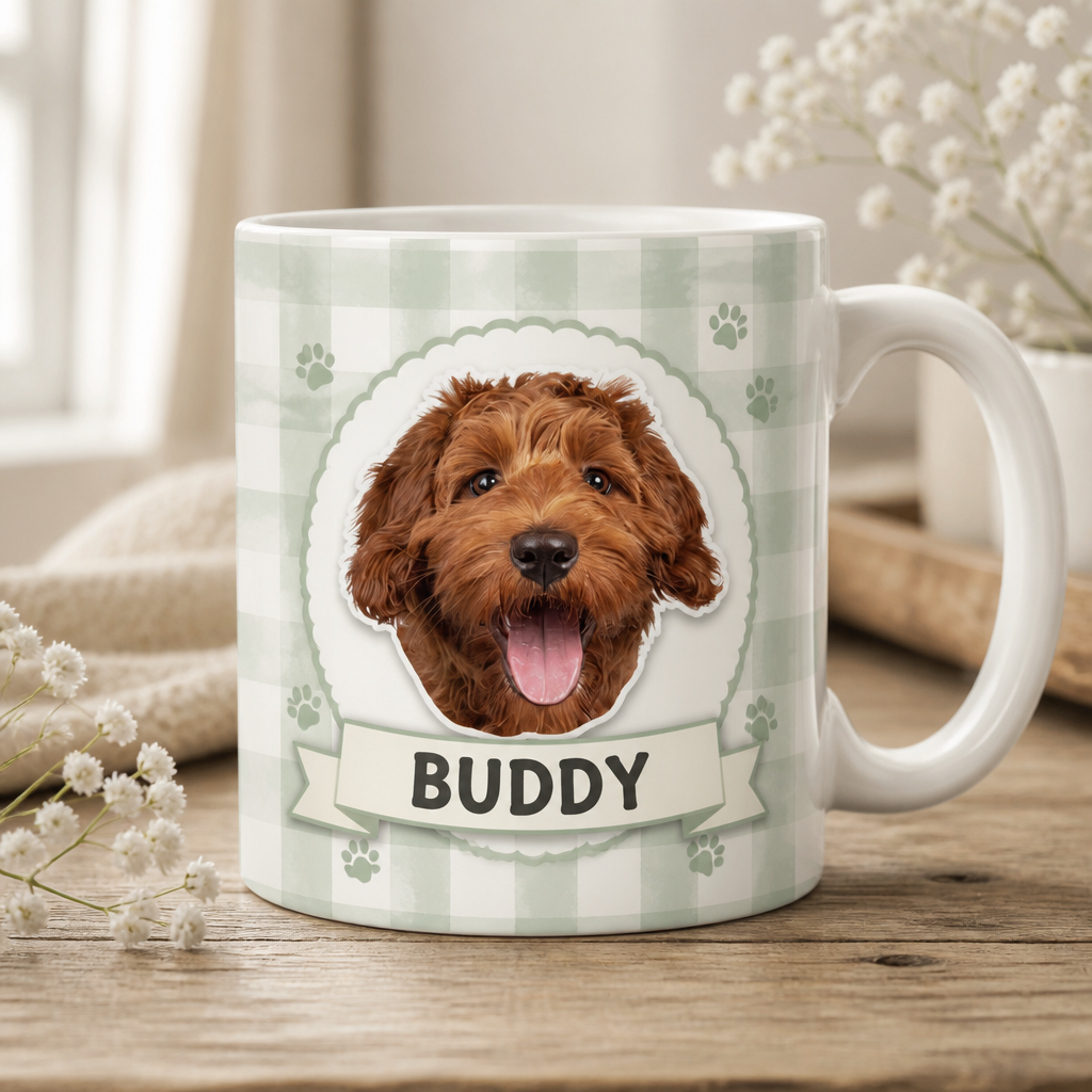 Custom Pet Photo + Name Pastel Badge Mug - Personalized Mug af9f968b-e241-4562-962e-fb356a7341fd.png