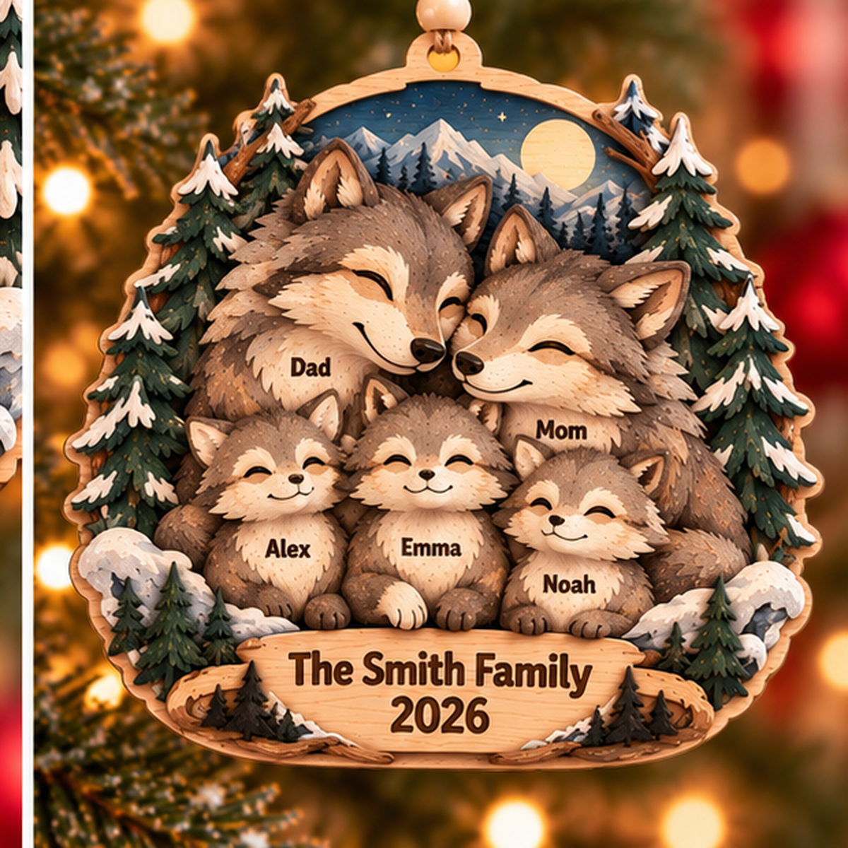 Personalized Wolf Family Layered Wood Christmas Ornament, Custom Family Name Wolf Ornament, Woodland Animal Family Keepsake, Christmas Gift 2026 afa265f0-c696-406d-895f-0d594eb23afd-wolf_family_5_members_2026_1200.png
