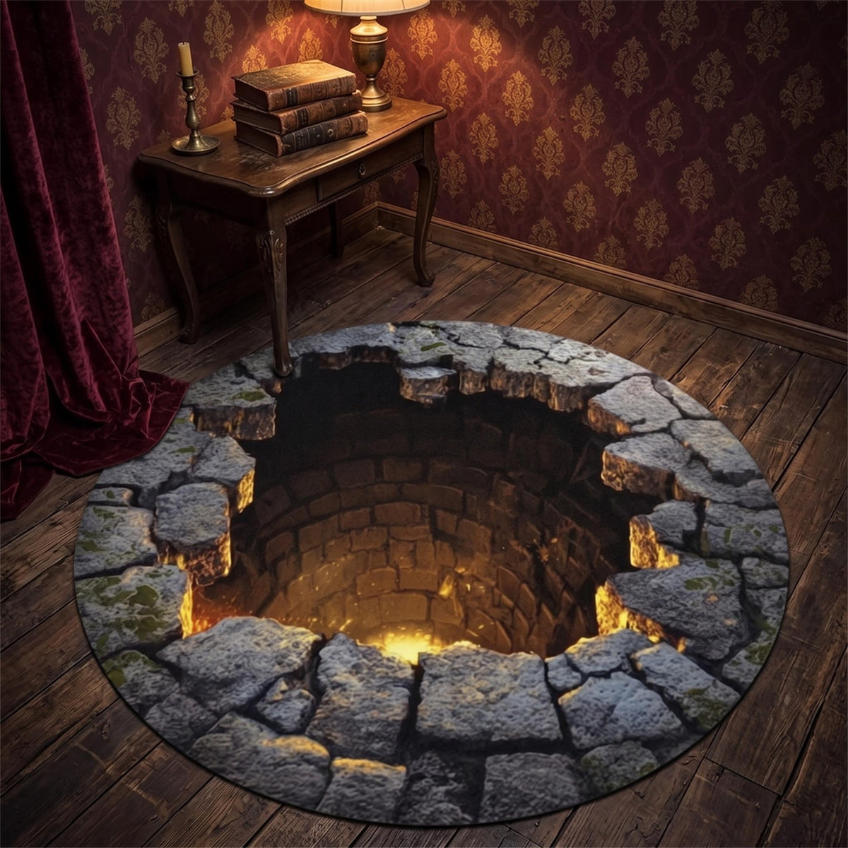 3D Stone Well Illusion Rug, Halloween Round Rug, Optical Illusion Carpet, Spooky Bottomless Pit Floor Mat, Gothic Home Decor Gift afc3c93e-d1b7-4f4a-8c32-ddce161012ec-4.jpg