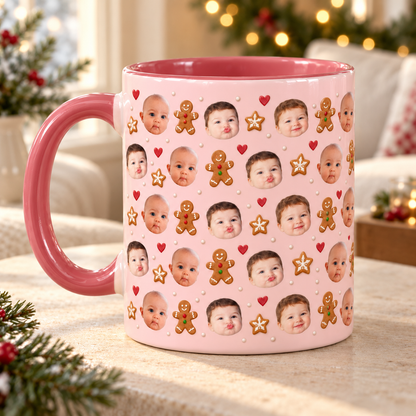 Personalized Christmas Photo Mug, Custom Baby Face Coffee Cup with Gingerbread Cookies and Hearts, Holiday Gift for Mom and Grandma aff1d353-4e0c-4278-b7f3-211b55c15a1c-Blush-pink-gingerbread-family-photo-mug-1.png