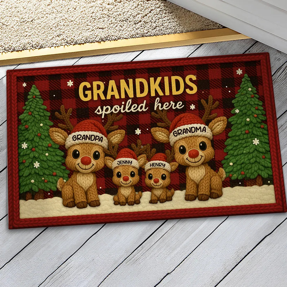 Grandma Grandpa Reindeers Crochet Faux Yarn Texture - Personalized Doormat - Christmas Decoration, Gift For Grandparents
