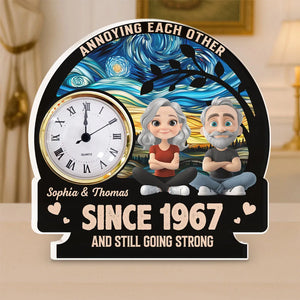 Annoying Each Other And Still Going Strong Doll Couple - Personalized Acrylic Desk Clock - Gift For Couple, Anniversary Gift