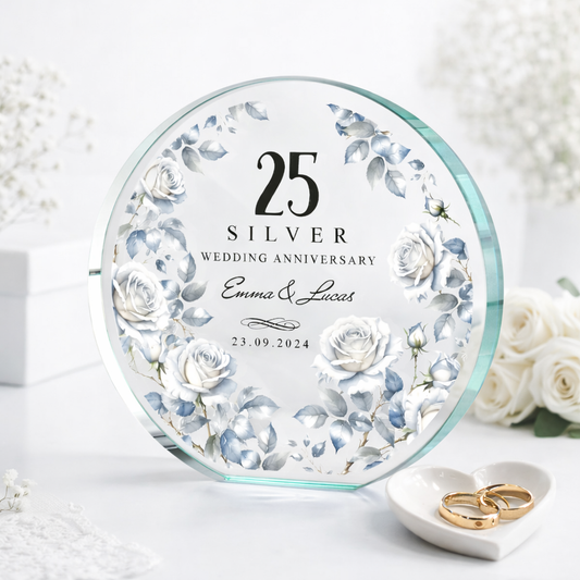 Personalised 25th Wedding Anniversary Gift | Silver Anniversary Plaque | Anniversary Keepsake Gift for Husband, Wife, Parents