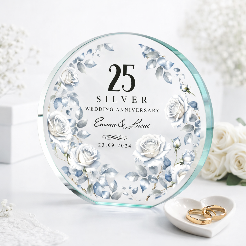 Personalised 25th Wedding Anniversary Gift | Silver Anniversary Plaque | Anniversary Keepsake Gift for Husband, Wife, Parents