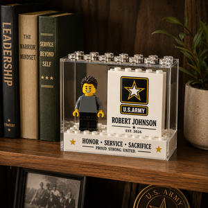 Personalized U.S. Army Minifigure Display Block Custom Military Gift for Veteran, Soldier, Retirement, Promotion & Service Recognition