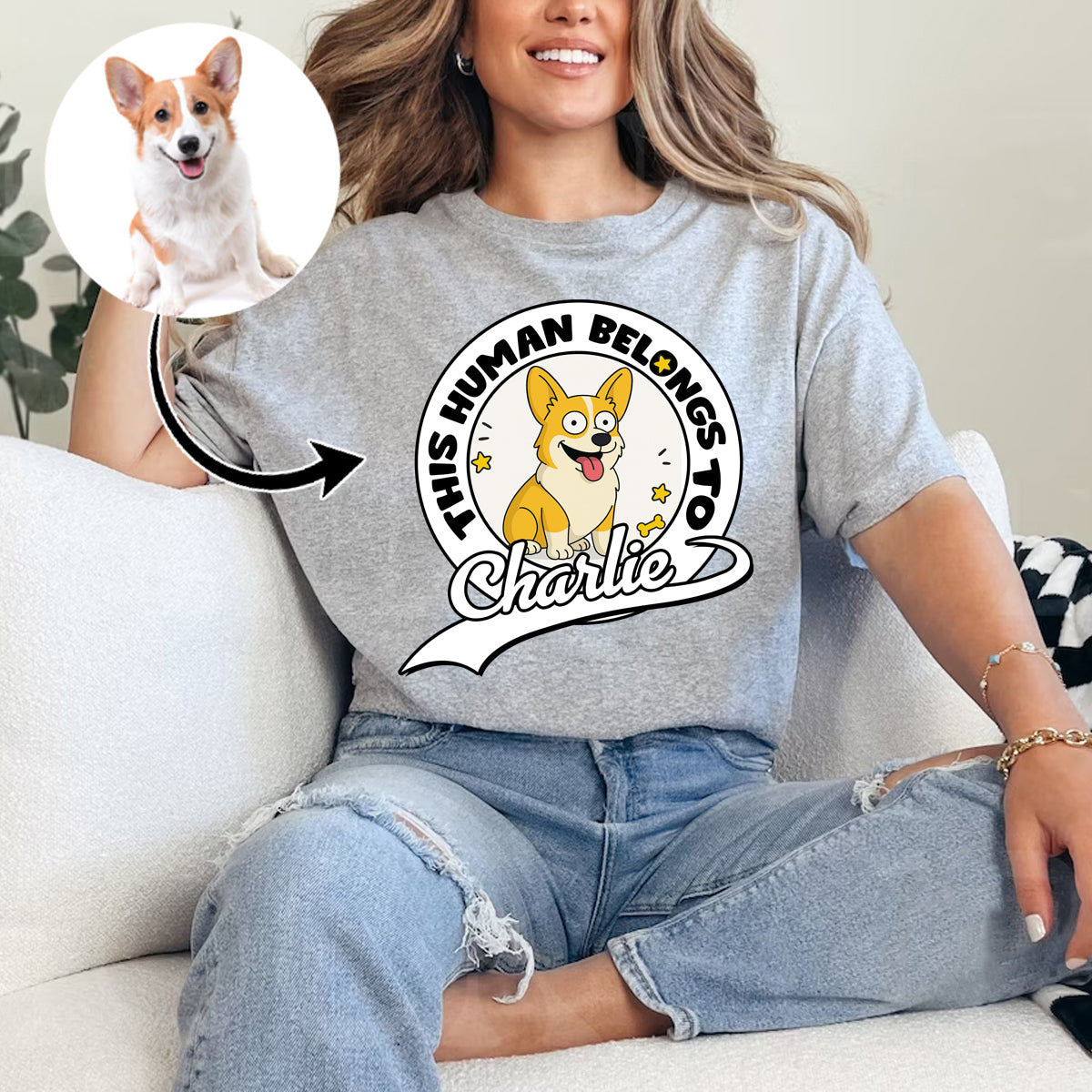 This Human Belongs To Dogs, Personalized Simpsonize Photo Shirt, Funny Gifts For Dog Lovers Gift For Dog Mom, Dog Dad