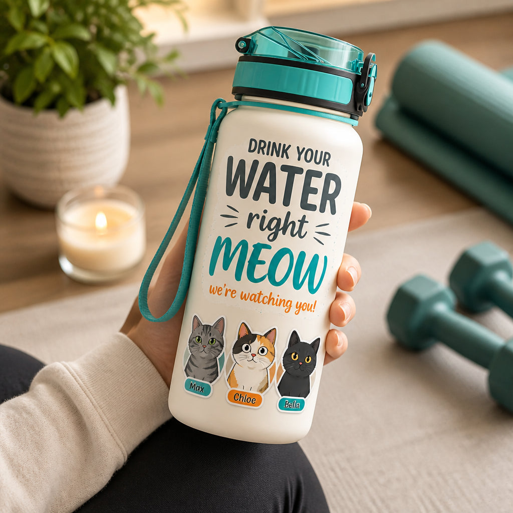 Cat Hydration Tracker Bottle – Drink Your Water Right Meow (3 Pet Photos + Names) - Personalized Water Tracker Bottle b01851c7-5ef0-4a69-b30e-07406182f01b.jpg