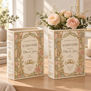 Personalized Ceramic Book Vase, Custom Couple Names and Wedding Date, Floral Stained Glass Style Anniversary Home Decor, Gift For Wedding b01b4c79-cbb1-4c2e-8519-45edc6770b1b-hhjjk.png
