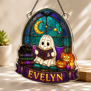 Personalized Cozy Ghost Reader Stained-Glass Suncatcher - Personalized Suncatcher Ornament b02304d8-c22a-4a35-ac75-e2654a5073a3.jpg