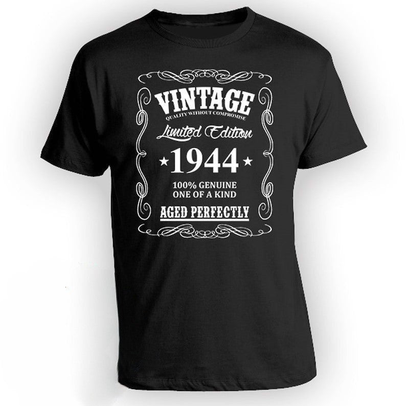 80th Birthday Gifts For Men 80th Birthday T Shirt, Birthday Present For Him Bday Shirt, Custom Vintage Born In 1944 Aged Perfectly Mens Tee