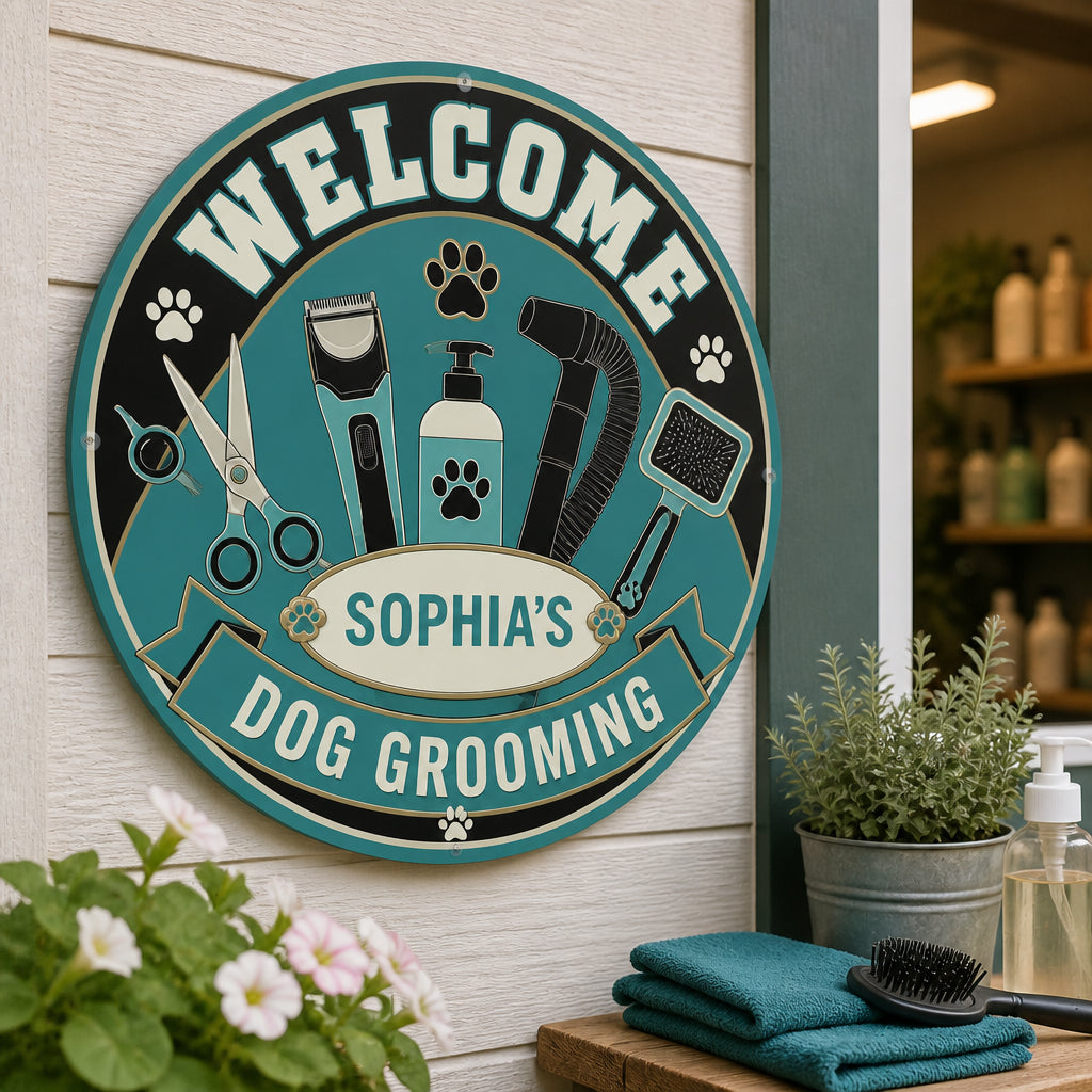 Personalized Dog Grooming Welcome Metal Sign - Personalized Metal Sign b03a89be-00b0-45e3-aa00-c3c1de9cbf7d.jpg