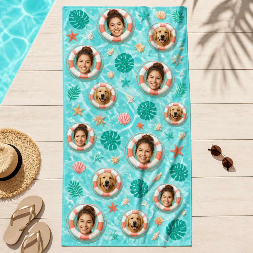 Custom Faces + Pet Tropical Beach Towel - Personalized Beach Towel b06564b4-0ea4-4cdf-8f90-5ff458691ae5.png