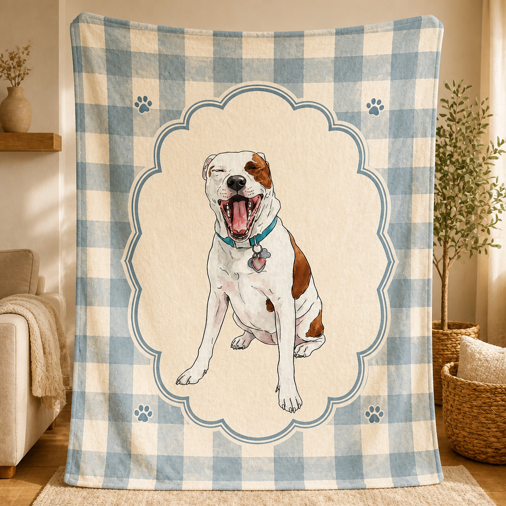 Custom Pet Portrait Blanket – Scalloped Frame Gingham - Personalized Blanket b087870d-c97a-4037-9b65-224a4e46982d.png