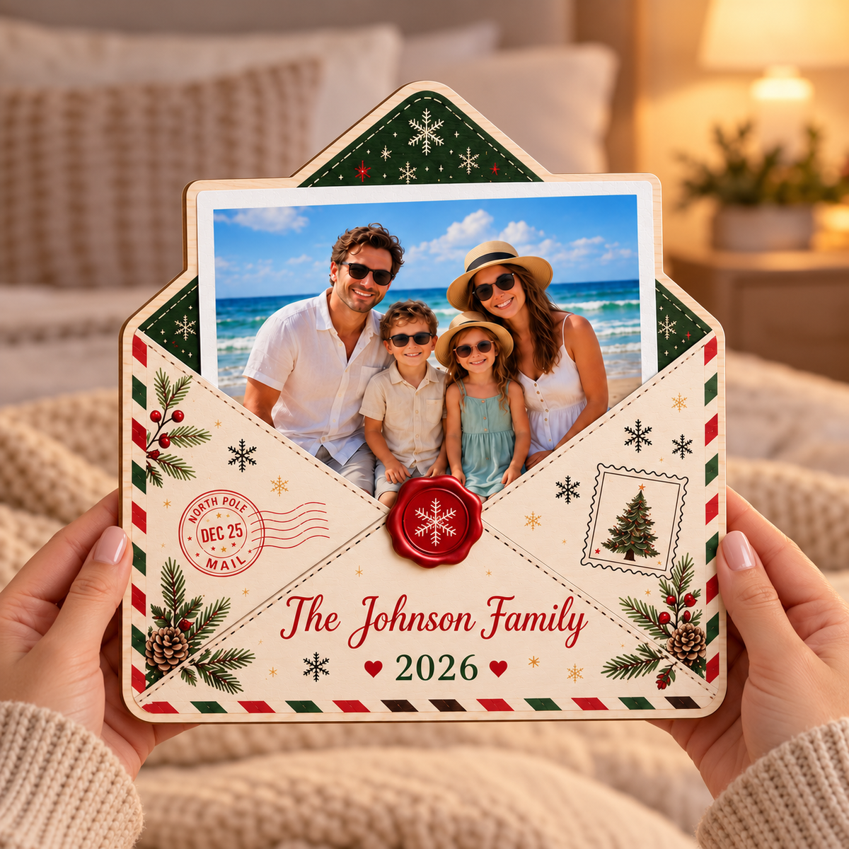 Personalized Christmas Envelope Wooden Block, Custom Photo North Pole Plaque, 2D Flat Holiday Keepsake Gift b08ca9dc-a113-4dbc-8afb-19c80a89c73a-Johnson-Family-Holiday-Photo-Plaque-4.png