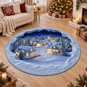 3D Snow Village Round Rug, Winter Scene Carpet for Living Room, Christmas Home Decor Cozy Holiday Floor Mat b0ca5f97-bc2c-40db-b9c3-ea908f9a665c-banner-1.png