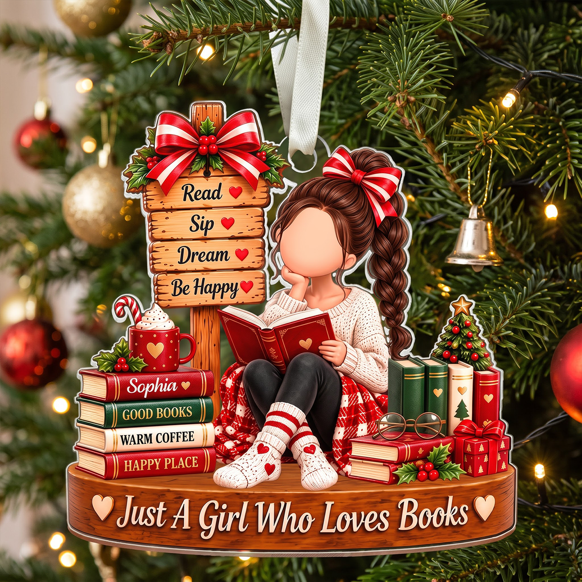 Just a Girl Who Loves Books - Personalized Acrylic Ornament - Christmas Gift for Daughter, Granddaughter b0ce5600-1126-4f26-be5f-3d8b22b8c050-MOCKUP-2.png