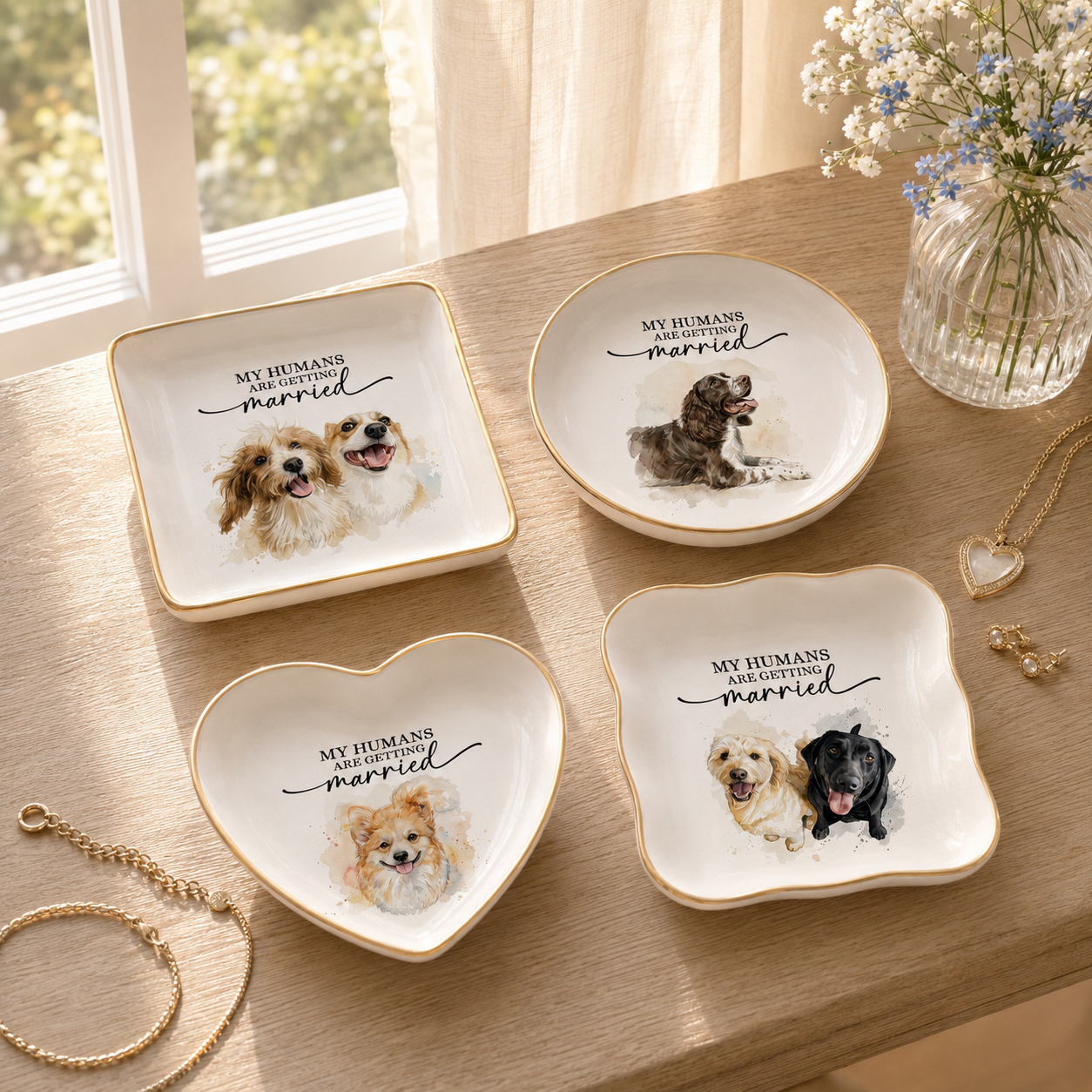Dog Wedding Ring Dish My Humans Are Getting Married | Engagement Gift Ring Holder Ceramic Jewelry Dish Gold Rim b0d18274-9147-47b0-b76d-59d0f31f983e-banner-1.png
