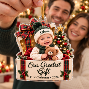 Personalized Baby’s First Christmas Ornament 2026 – Custom Name Acrylic Keepsake, Our Greatest Gift, Christmas Gift for New Parents b0db632f-3e38-4656-83fe-8d19fd090ead-Ethan-s-First-Christmas-Ornament-1.png