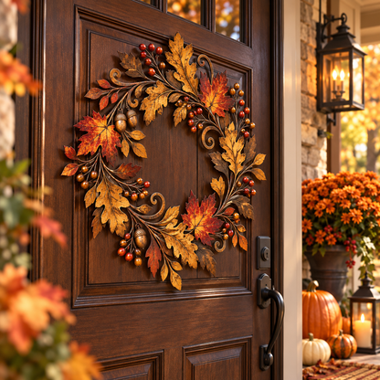 Fall Leaf Metal Wreath, Rustic Autumn Door Decor With Maple Leaves, Acorns And Berries For Porch Or Entryway b0e65929-bb87-4d68-8db8-bc1125e89c19-7f130b8a-6524-4d7b-8e0f-d29d8c80c602.png
