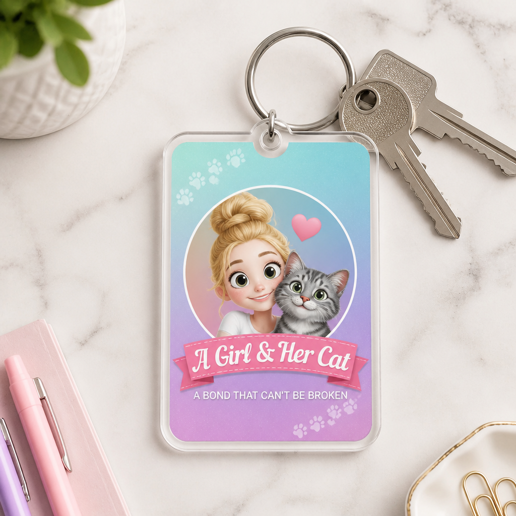 A Girl & Her Cat – Photo Portrait Acrylic Tag Keychain - Personalized Acrylic Tag Keychain b0faf727-8677-45ee-915c-7ec76be47ee5.png
