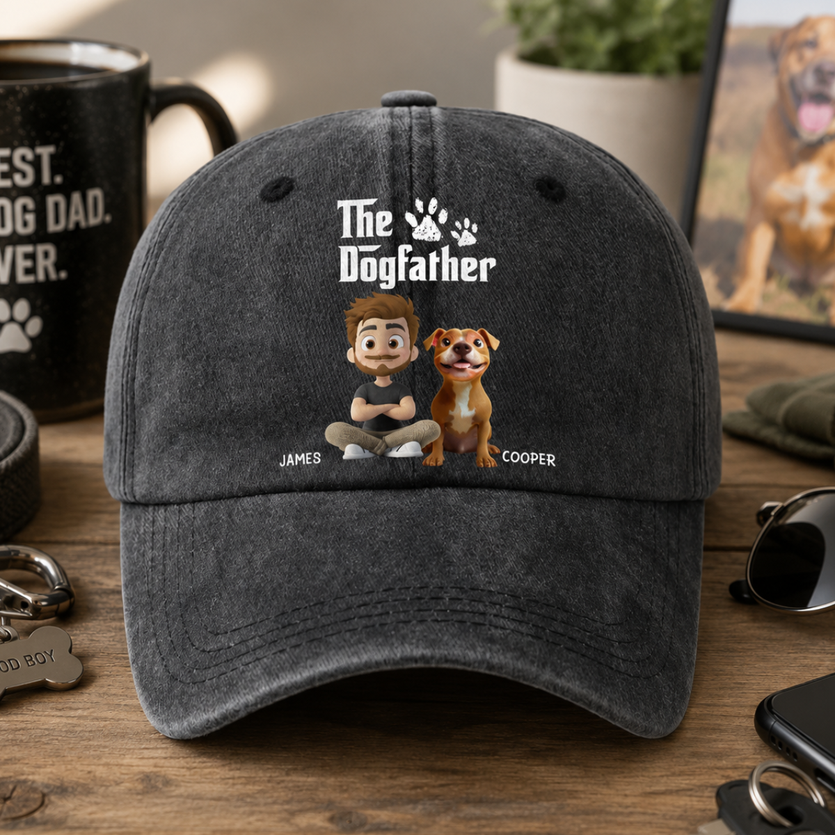 Cool Dog Father - Personalized Washed Denim Cap - Gift For Dog Dad, Dog Owner, Dog Lovers, Father's Day Gift