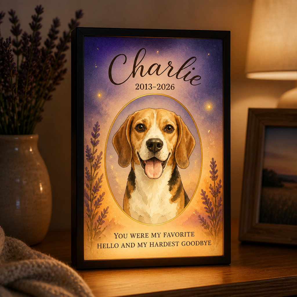Pet Memorial Light Frame – Watercolor Portrait with Name & Years - Personalized Light Frame b1028f58-2c04-4565-a6d6-fc84d6519b5f.png