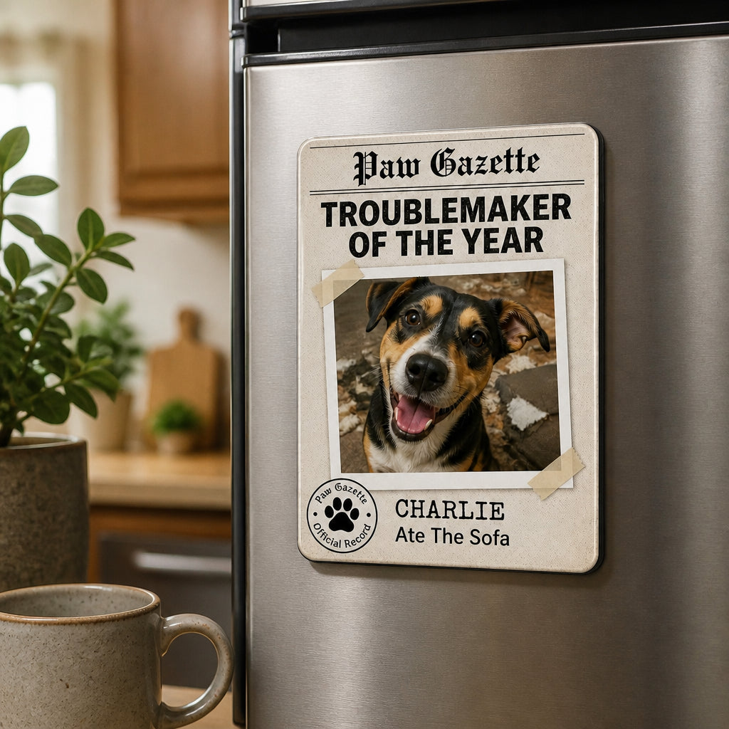 Troublemaker of the Year Pet Newspaper Magnet - Personalized Custom Shape Fridge Magnet b10458bc-c2de-419c-9ddb-06a7e8e2c7c3.jpg