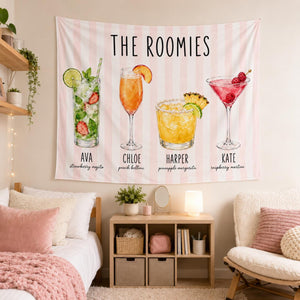 Custom Roommate Drink Backdrop, Roommates as Drinks, Trendy College Apartment Dorm Art, Bar Cart Decor, Personalized Wall Art