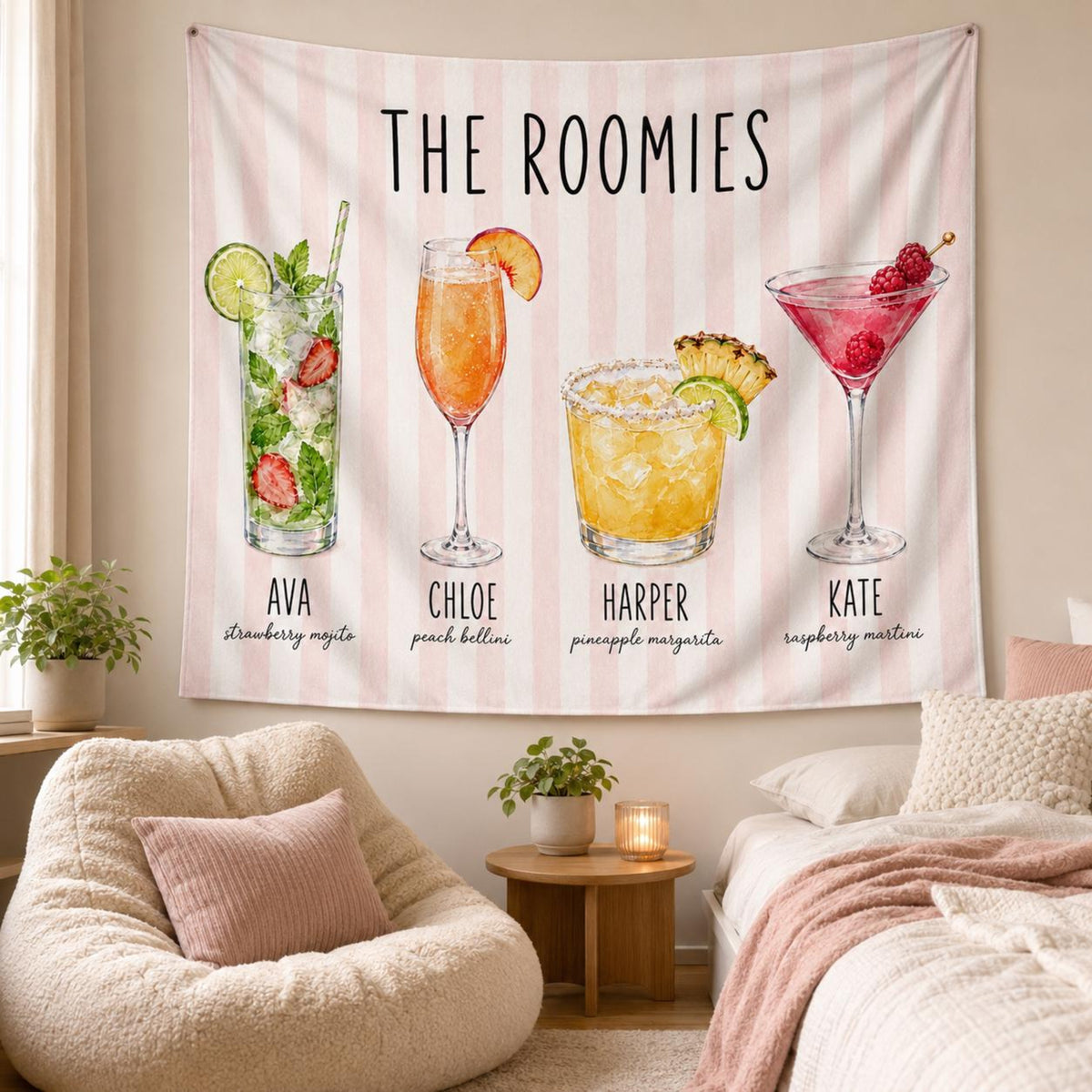 Custom Roommate Drink Backdrop, Roommates as Drinks, Trendy College Apartment Dorm Art, Bar Cart Decor, Personalized Wall Art