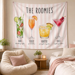 Custom Roommate Drink Backdrop, Roommates as Drinks, Trendy College Apartment Dorm Art, Bar Cart Decor, Personalized Wall Art