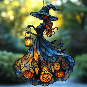 Halloween Witch Stained Acrylic Suncatcher, Glowing Pumpkin Lantern Window Hanging, Gothic Fall Decor, Spooky Witch Gift for Her b1735fb5-ab29-4910-81c2-a44336d860d3-2.jpg