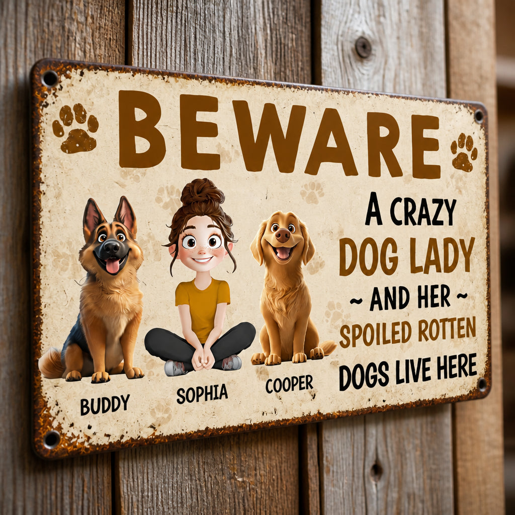 Beware Crazy Dog Lady Custom Portrait Metal Sign - Personalized Metal Sign b1755bb3-dfdb-43b7-a964-672cb07384da.jpg