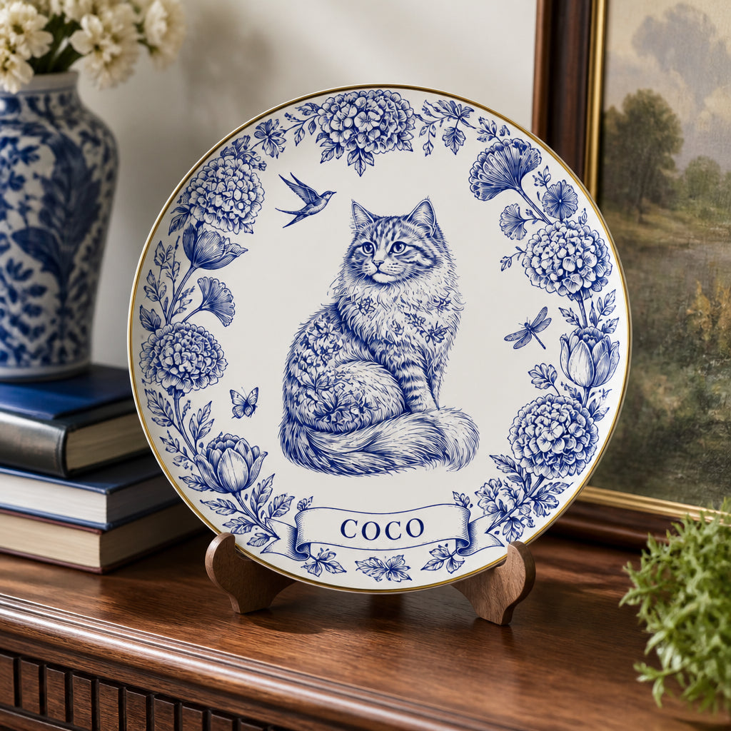 Chinoiserie Cat Name Plate – Personalized Delft Blue Floral - Personalized Personalized Ceramic Plate b175dd26-0d5d-4a74-8416-1057f52ced00.jpg