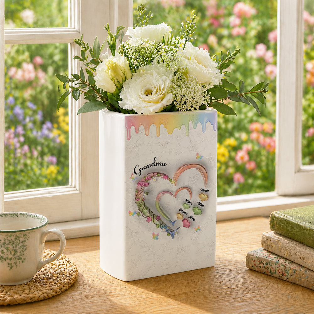 Grandma Mom Sweethearts 3D Effect Faux - Personalized Ceramic Book Vase b178abb8-1ba7-4b94-ab29-df382ca67110-mk3.jpg