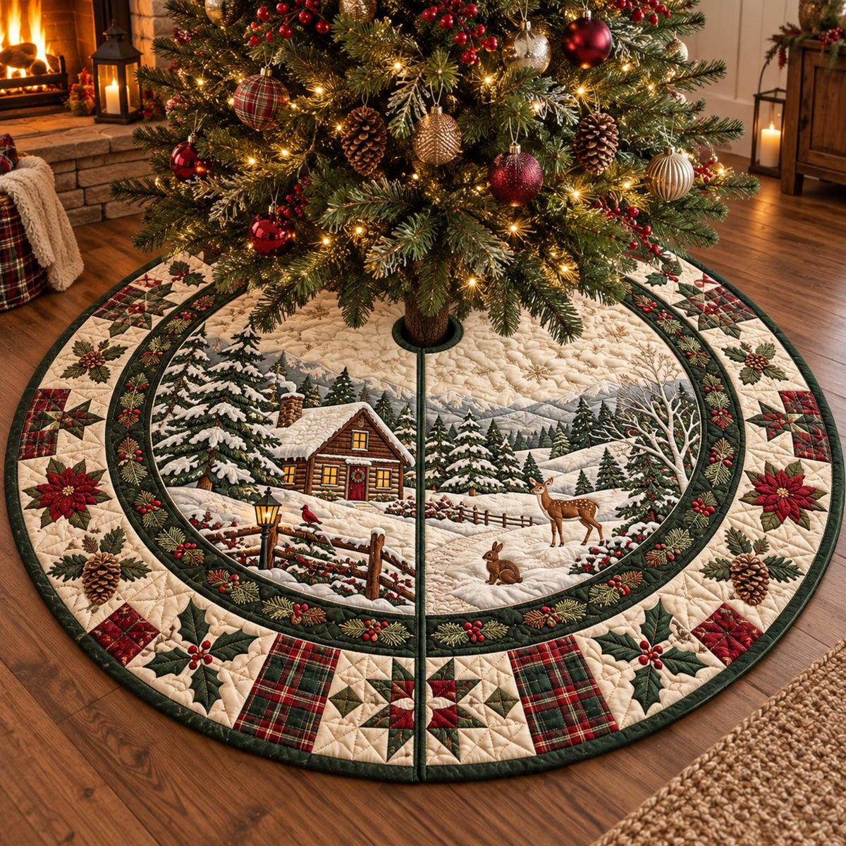 Winter Cabin Christmas Tree Skirt, Rustic Woodland Holiday Decor b196cfae-ed32-4370-a099-34dac294ae84-2.jpg