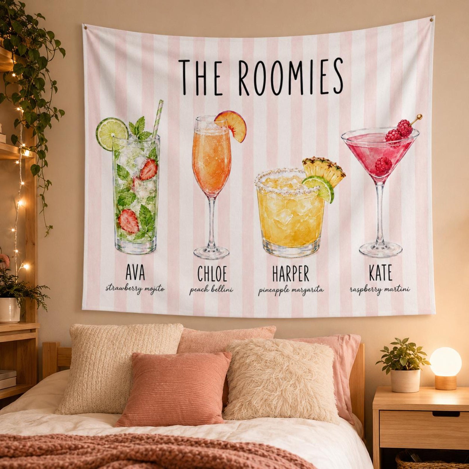 Custom Roommate Drink Backdrop, Roommates as Drinks, Trendy College Apartment Dorm Art, Bar Cart Decor, Personalized Wall Art