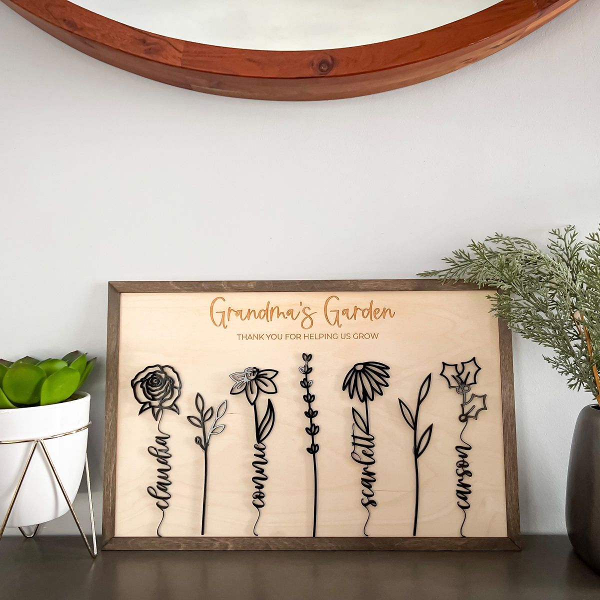 Personalized Wooden Birth Month Flower Garden Plaque | Birth Flower Garden | Custom Mother s Day or Birthday Gift | Gift for Mom, Grandma