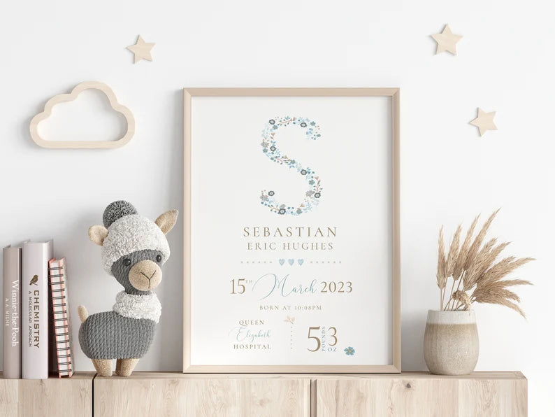 New Baby Personalised Print: Birth Details Keepsake Gift, Newborn Gift, Girls Boys Nursery decor b1c56717-2091-4c18-89e5-d4ab996b2df8-jhj-3-.webp